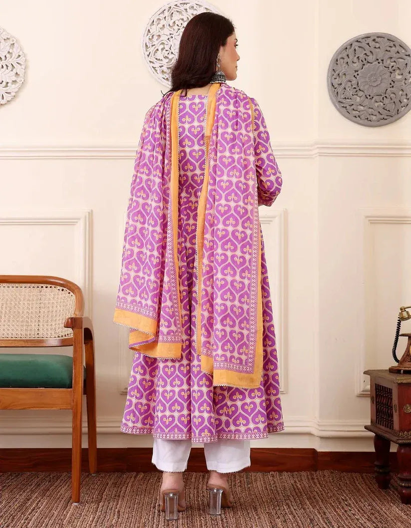 Women€™s Viscose Pastel Pink Anarkali Kurta and Pant Set with Dupatta