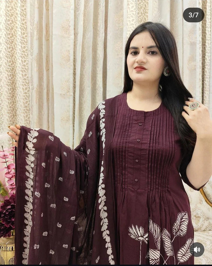 Plum Petals Cotton Suit Set