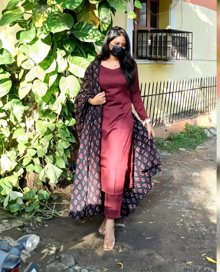 Wine Kurta Set