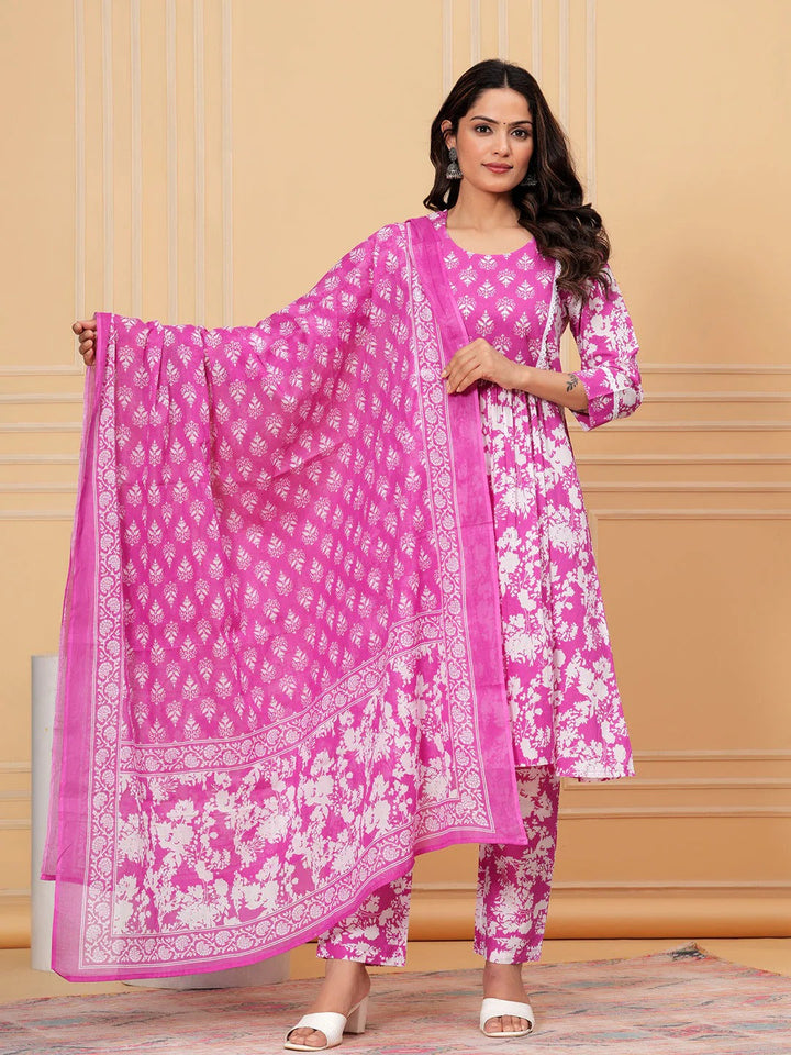 Pure Cotton Kurta, Pant & Dupatta Set