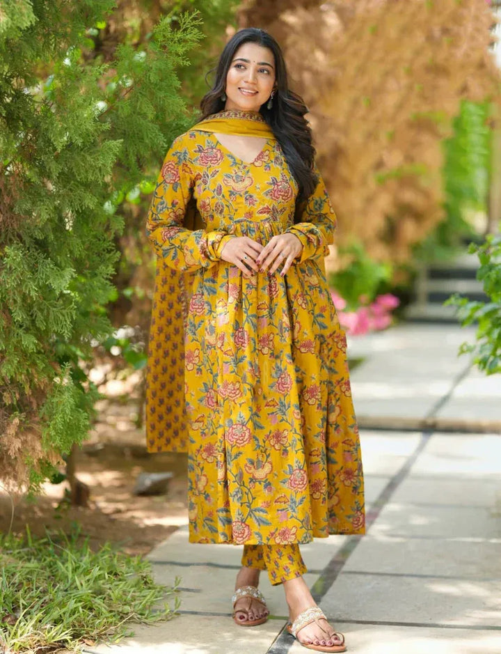 Mustard Melody Anarkali Suit