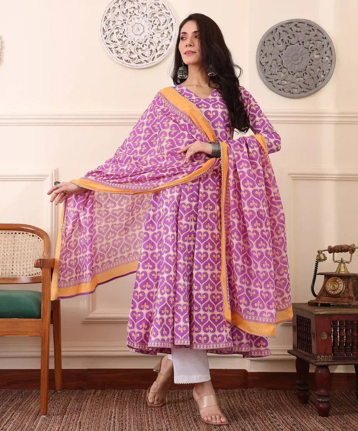 Women€™s Viscose Pastel Pink Anarkali Kurta and Pant Set with Dupatta