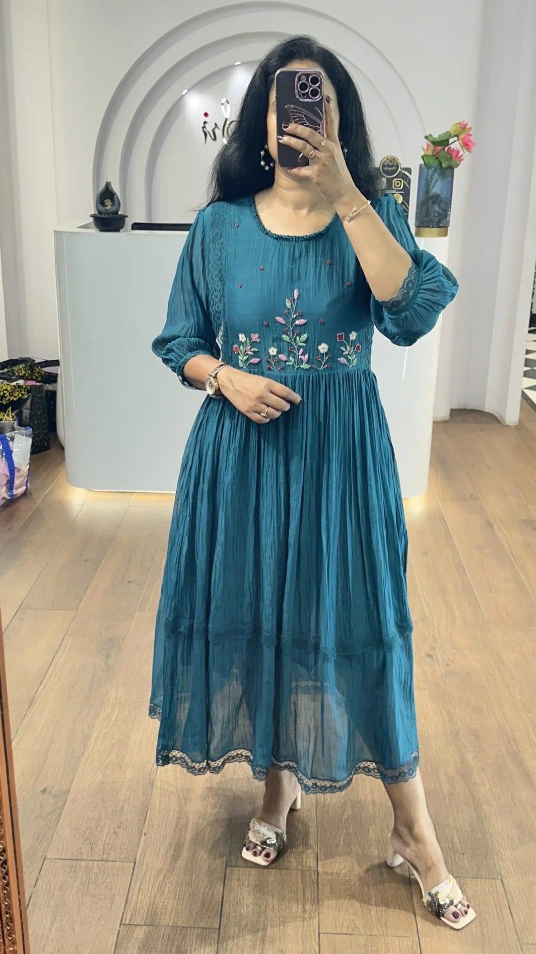 Cobalt Blue Mulchanderi Handworked Frock
