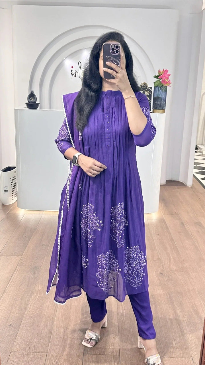 Purple Mul Chanderi Suit Set