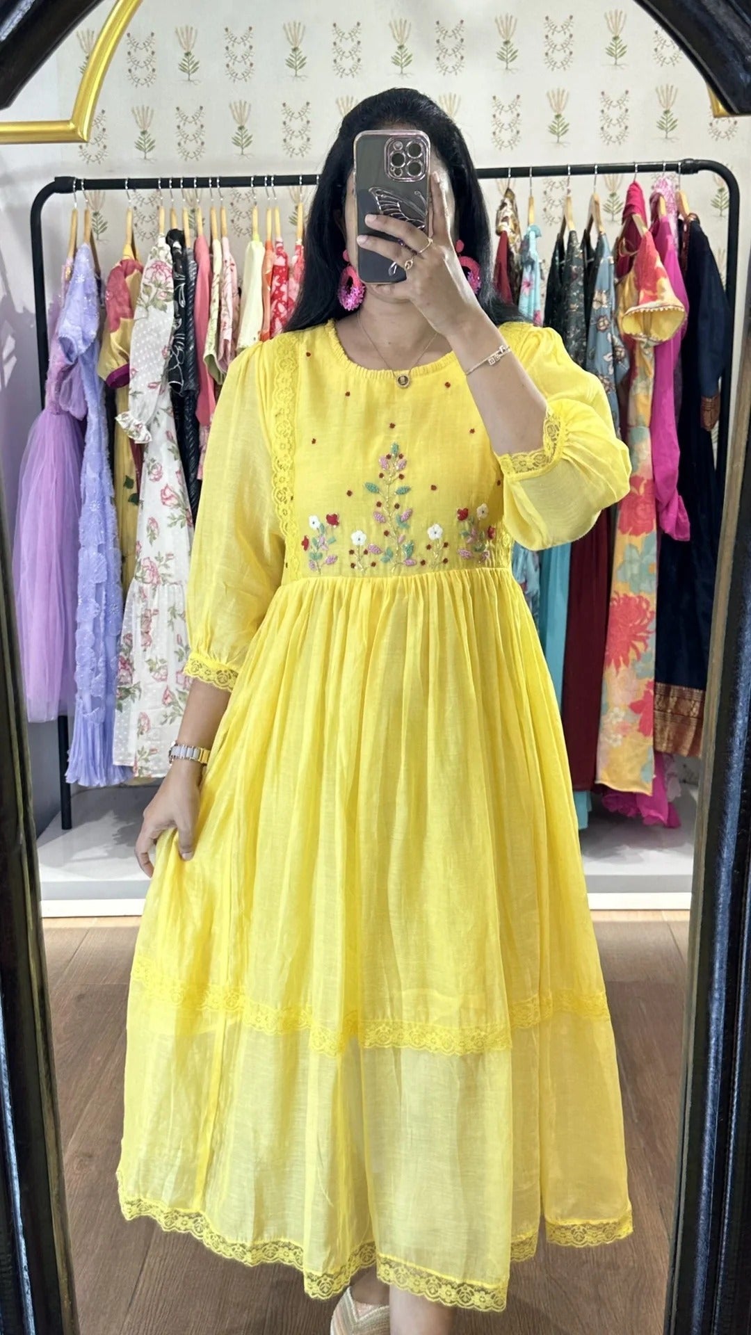 Yellow Mulchanderi Handworked Frock