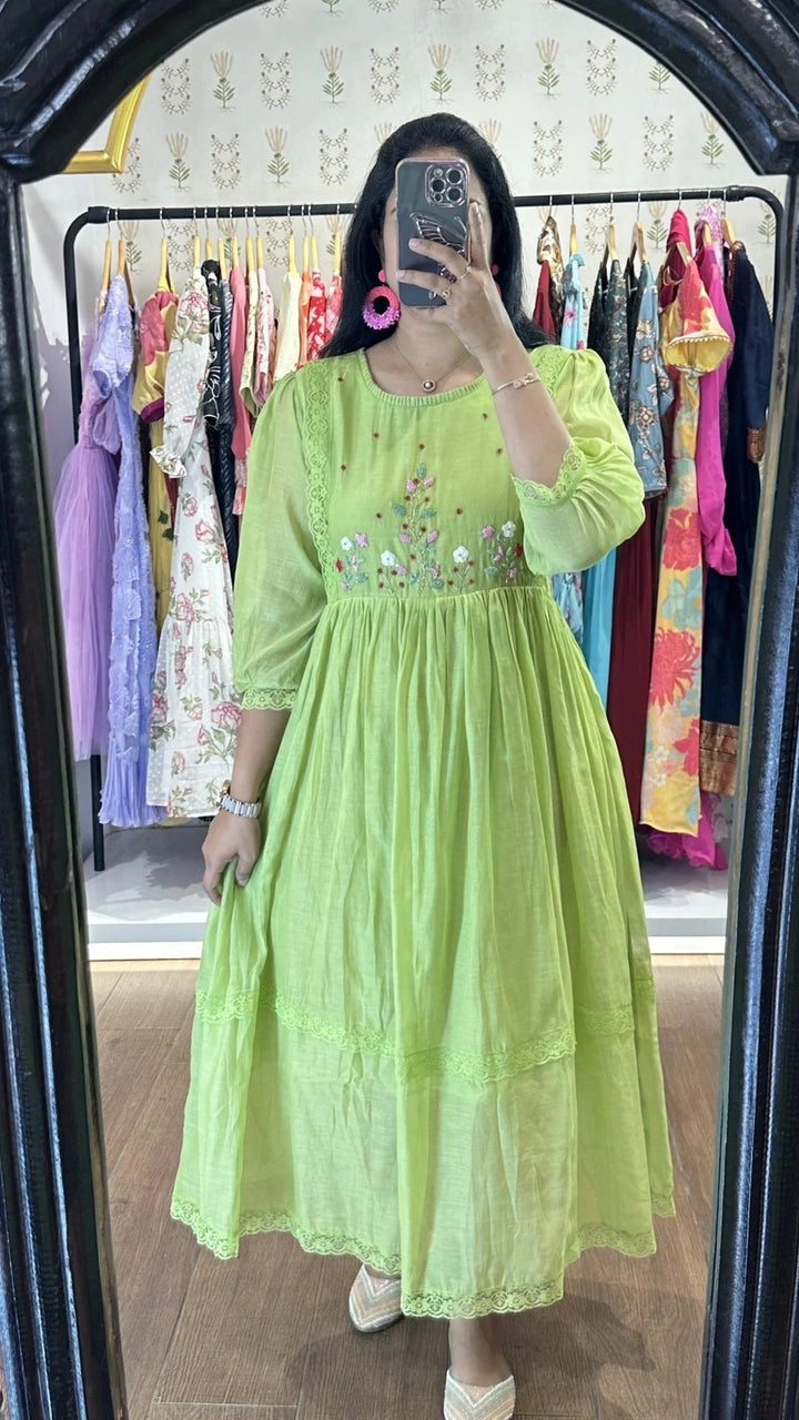 Light Green Mulchanderi Handworked Frock