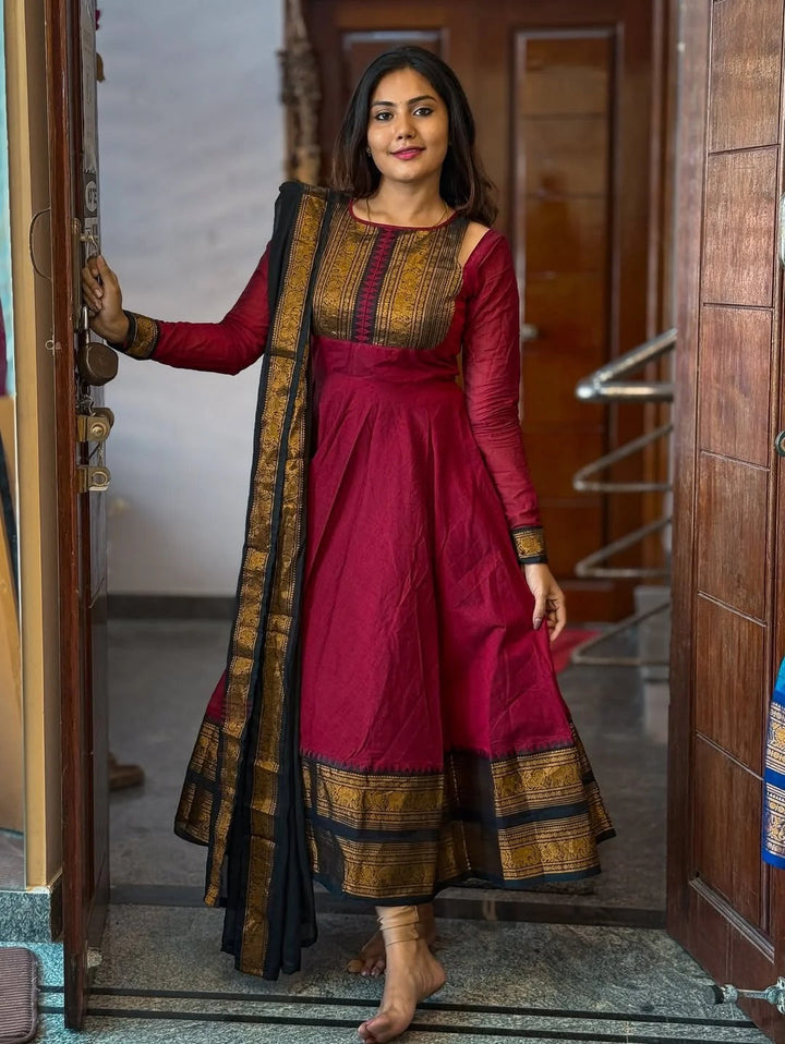 Red Signature Kanchi Cotton Anarkali & Dupatta