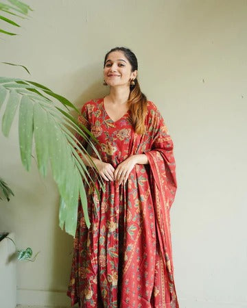 This Kalamkari Print Pure Cotton Anarkali