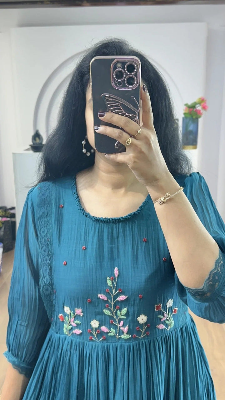 Cobalt Blue Mulchanderi Handworked Frock