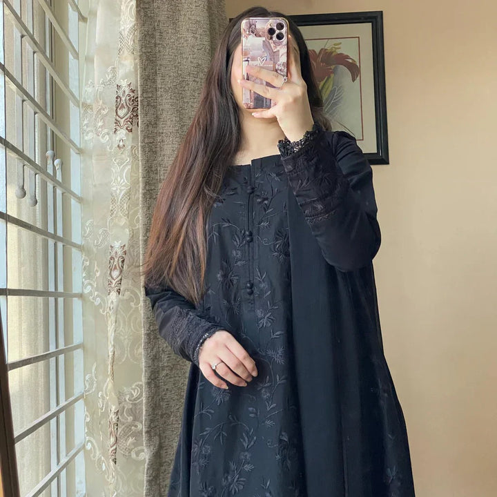 Black Self Embroidered