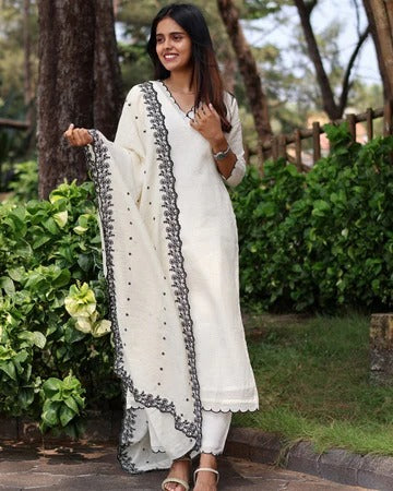 Soft Cotton Kota Doria Designer Suit With Lining And Heavy Embroidered Dupatta