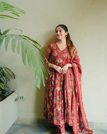 This Kalamkari Print Pure Cotton Anarkali