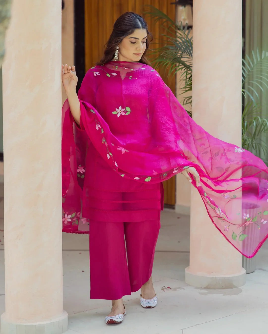 Chroma Charm Purple Handpainted Cotton Suit Set