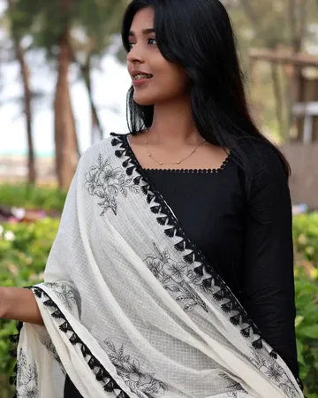 Soft Cotton Kota Doria Suit With Lining And Embroidered Dupatta
