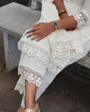 White Soft Cotton Kota Doria Suit With Lining