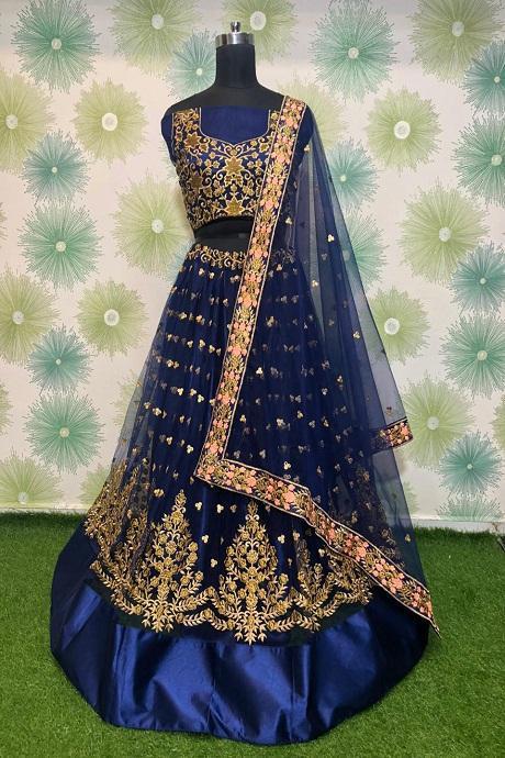 Audacious Blue Color Silk Designer Lehenga Sarara