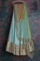 Designer Net Sky Blue Embroidery Work Lehenga Choli Design