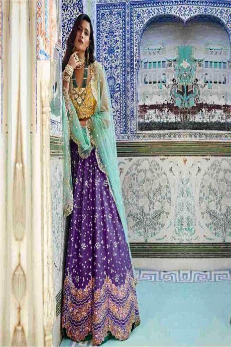 Attractive Silk Designer multi color Lehenga Gown
