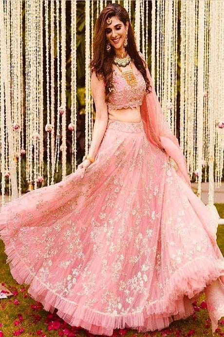 Art Silk Mirror Lower Rate Pink color Lehenga Choli Online