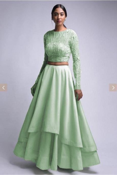 light green color Designer Party Wear Bridal Ruffel Lehenga Choli For Bride
