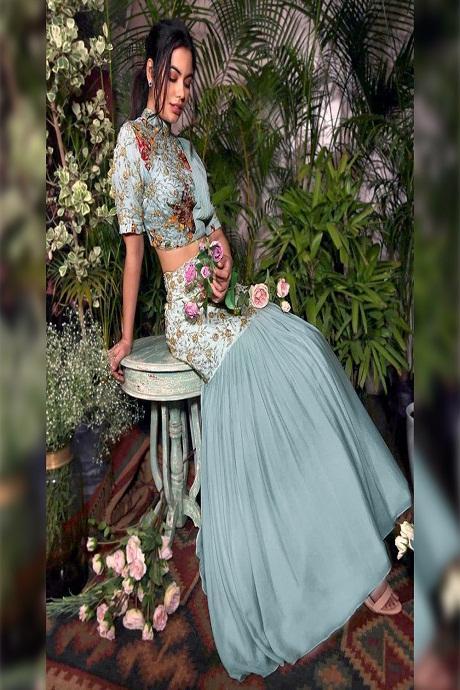 Sky Blue color Designer Party Wear Lehenga Online Design