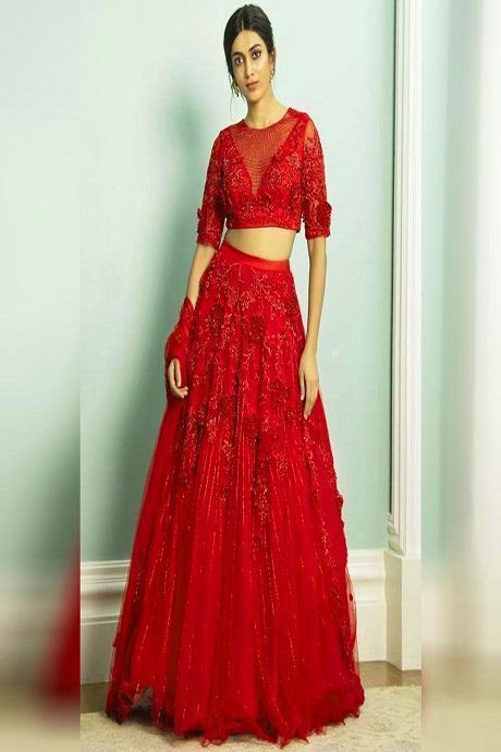Red Color Designer Bollywood Lehenga With Jacket For Girls