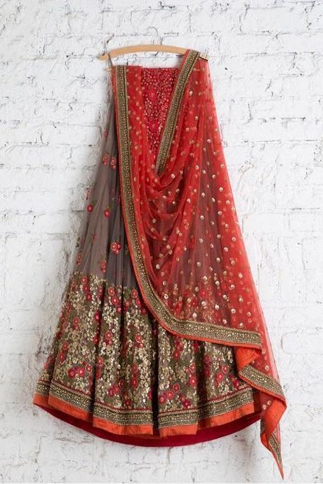 Heavy Embroidery Hand Work Net multi color Lehenga Designs