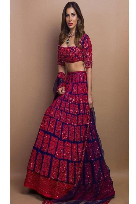 Heavy Designer Ruffle Heavy Layered Red color Lehenga Choli