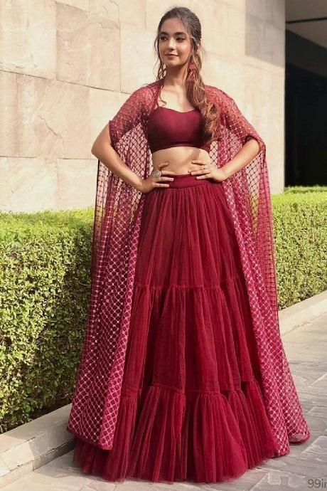 Attractive Maroon Colored Jardoshi Embroidery Work Lehenga With Jacket