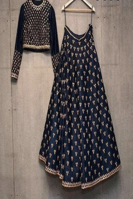 Attractive Blue color Velvet Heavy Embroidery Work Lehenga Choli Bride