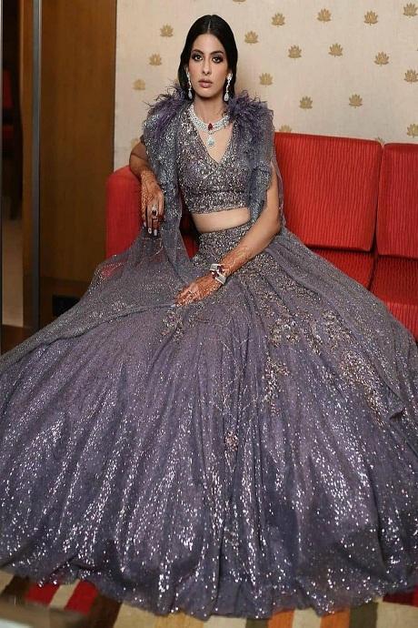 Gray Color Indian Designer Thread Work Lehenga Collection For Girls