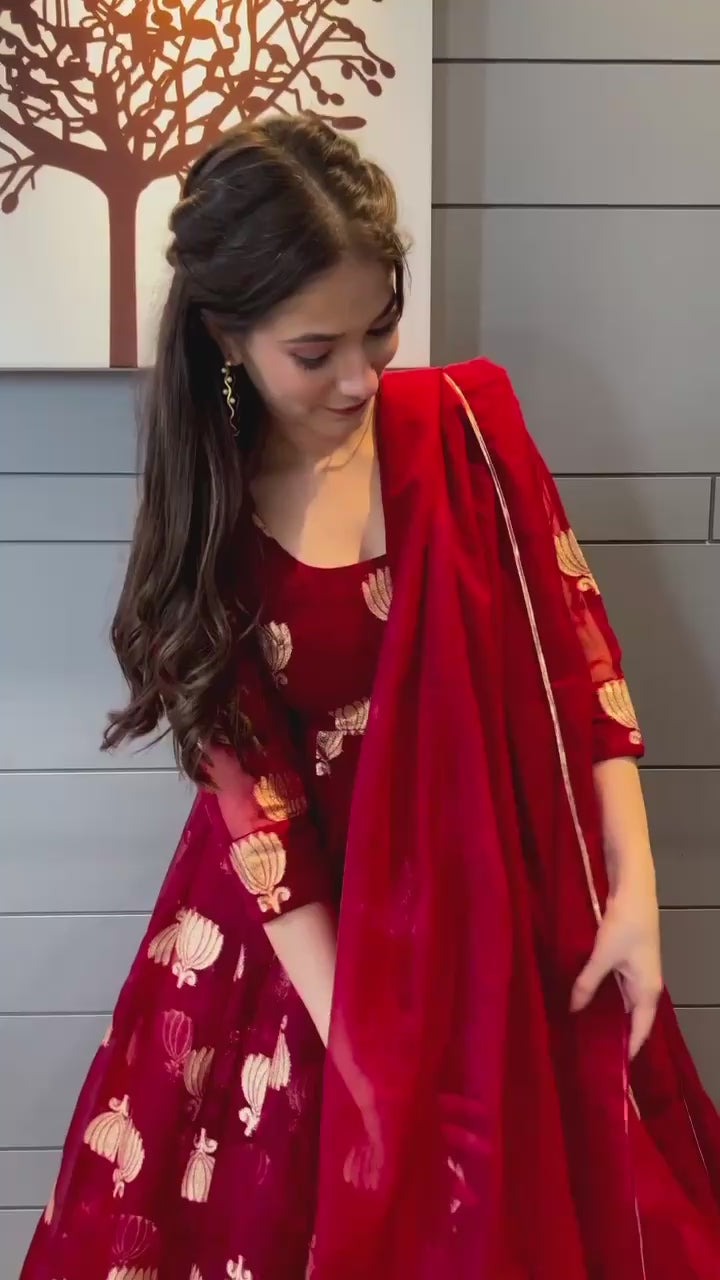 red Color Lowest Price Velvet gown for girls