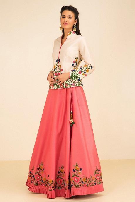 multi Color Embroidery Mirror Work Lehenga For Women