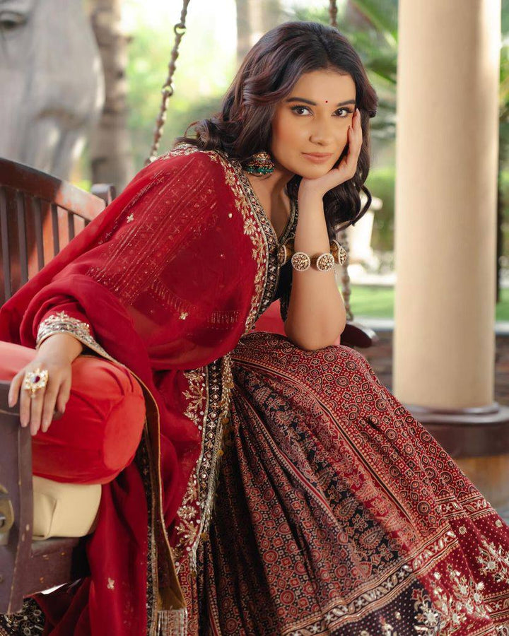 Charismatic Designer Multy Color Printed Embroidery Work Lehenga