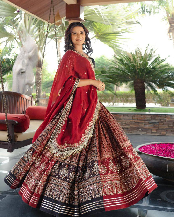 Charismatic Designer Multy Color Printed Embroidery Work Lehenga
