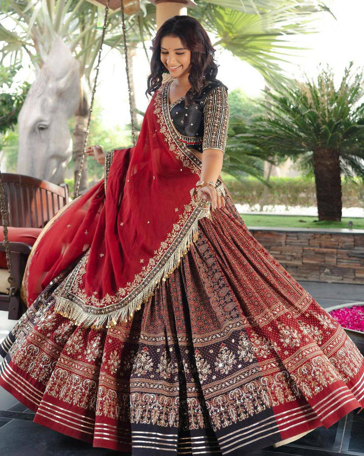 Charismatic Designer Multy Color Printed Embroidery Work Lehenga