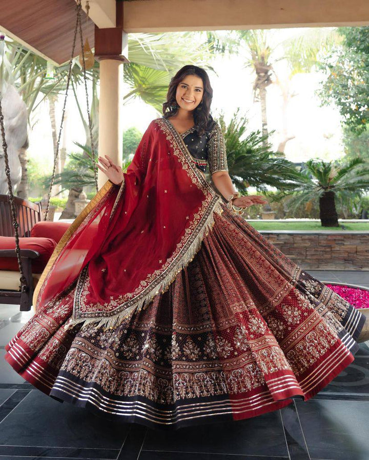 Charismatic Designer Multy Color Printed Embroidery Work Lehenga