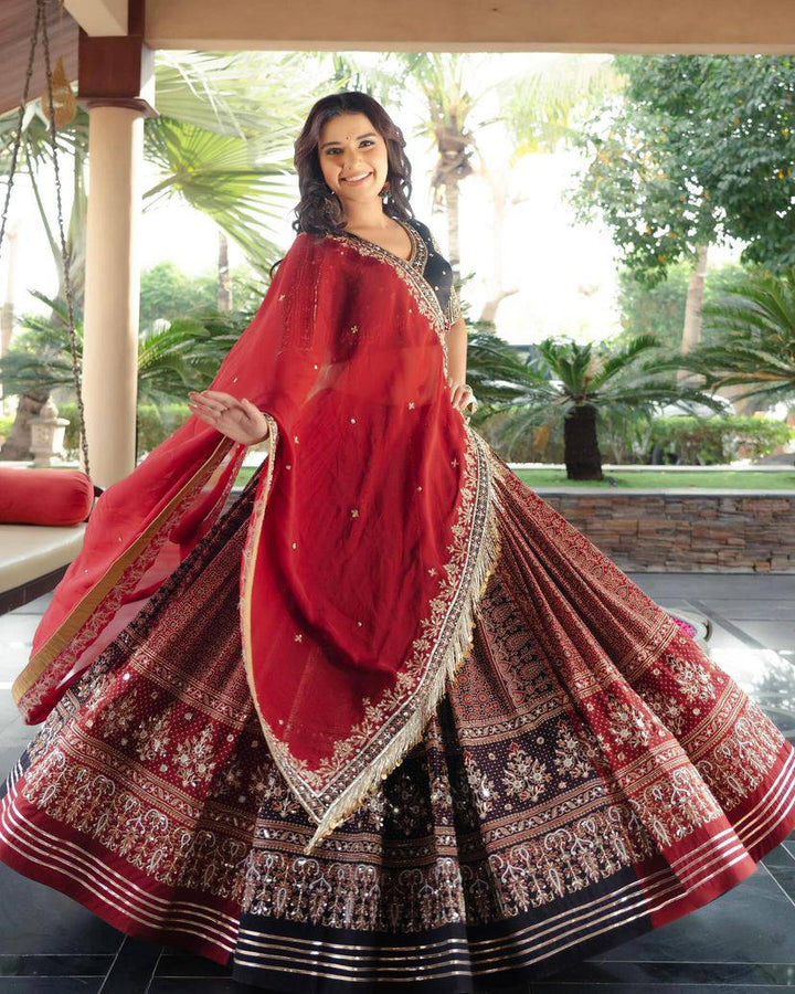 Charismatic Designer Multy Color Printed Embroidery Work Lehenga