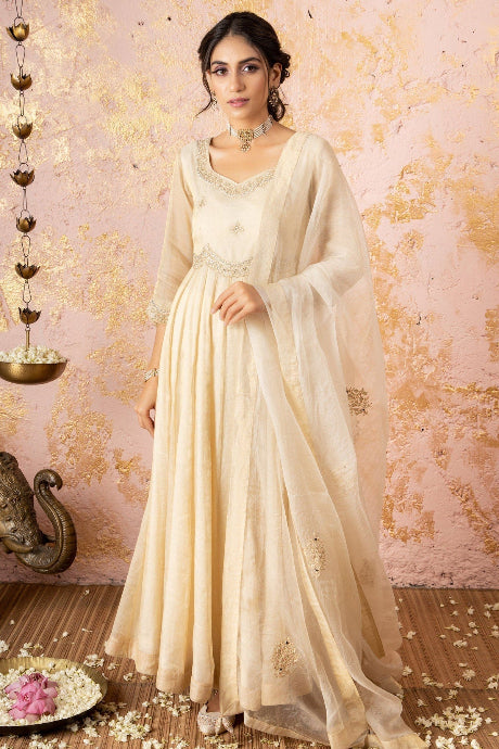 Printed Designer Silk Embroidery Work Gown For Party wear women