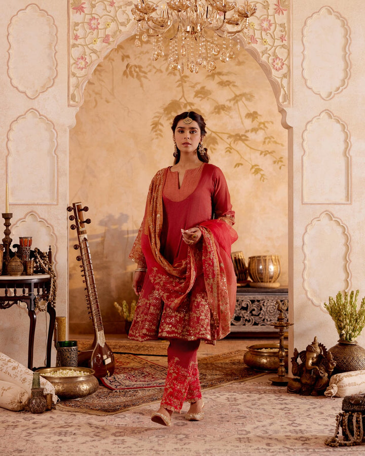 Red Color Party Wear Embroidery Work Salwar Suits