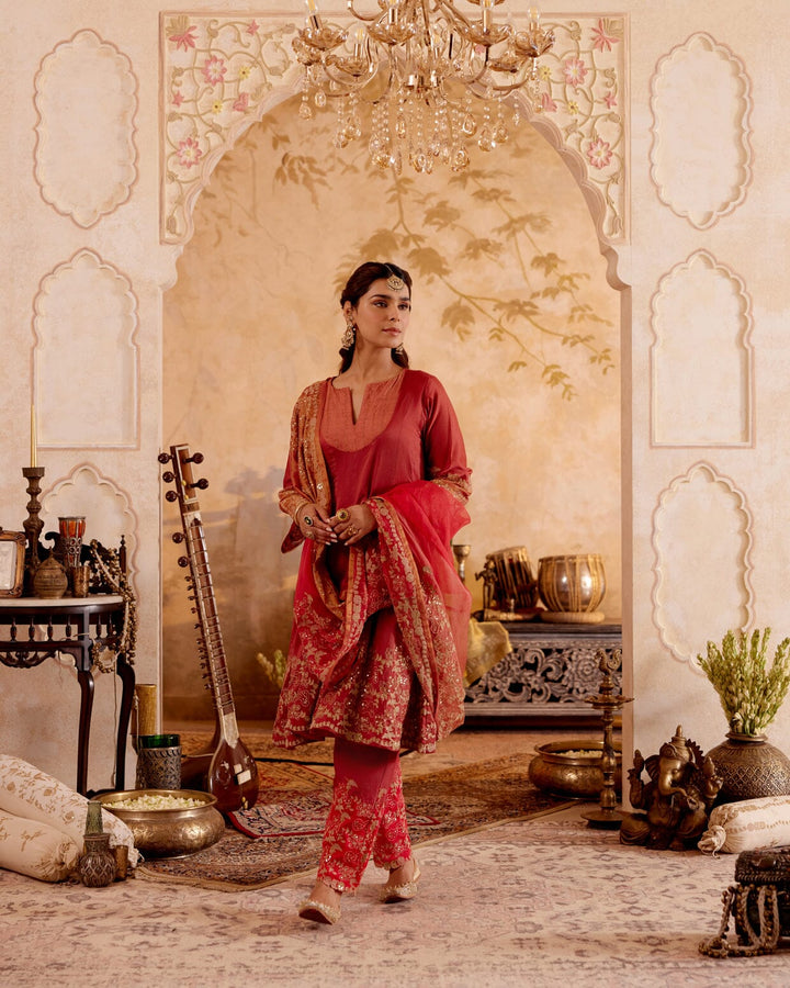 Red Color Party Wear Embroidery Work Salwar Suits