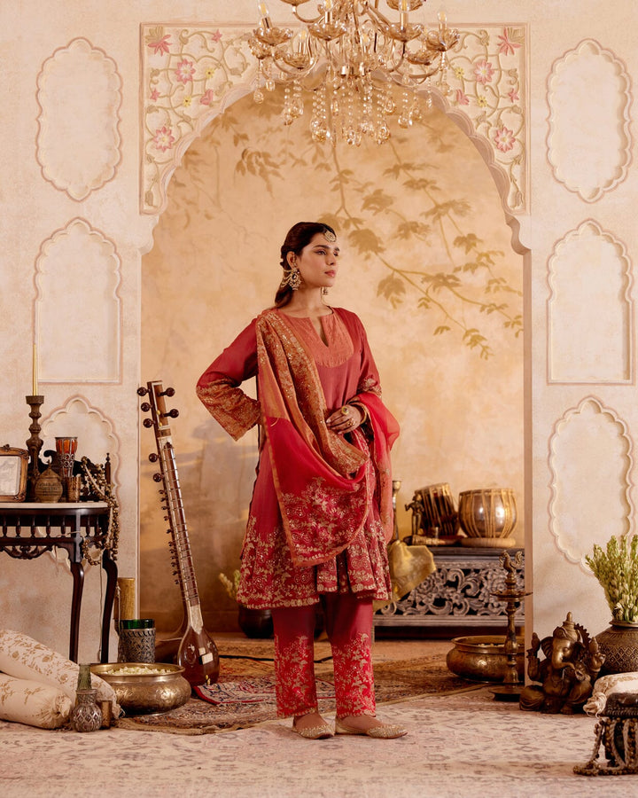 Red Color Party Wear Embroidery Work Salwar Suits