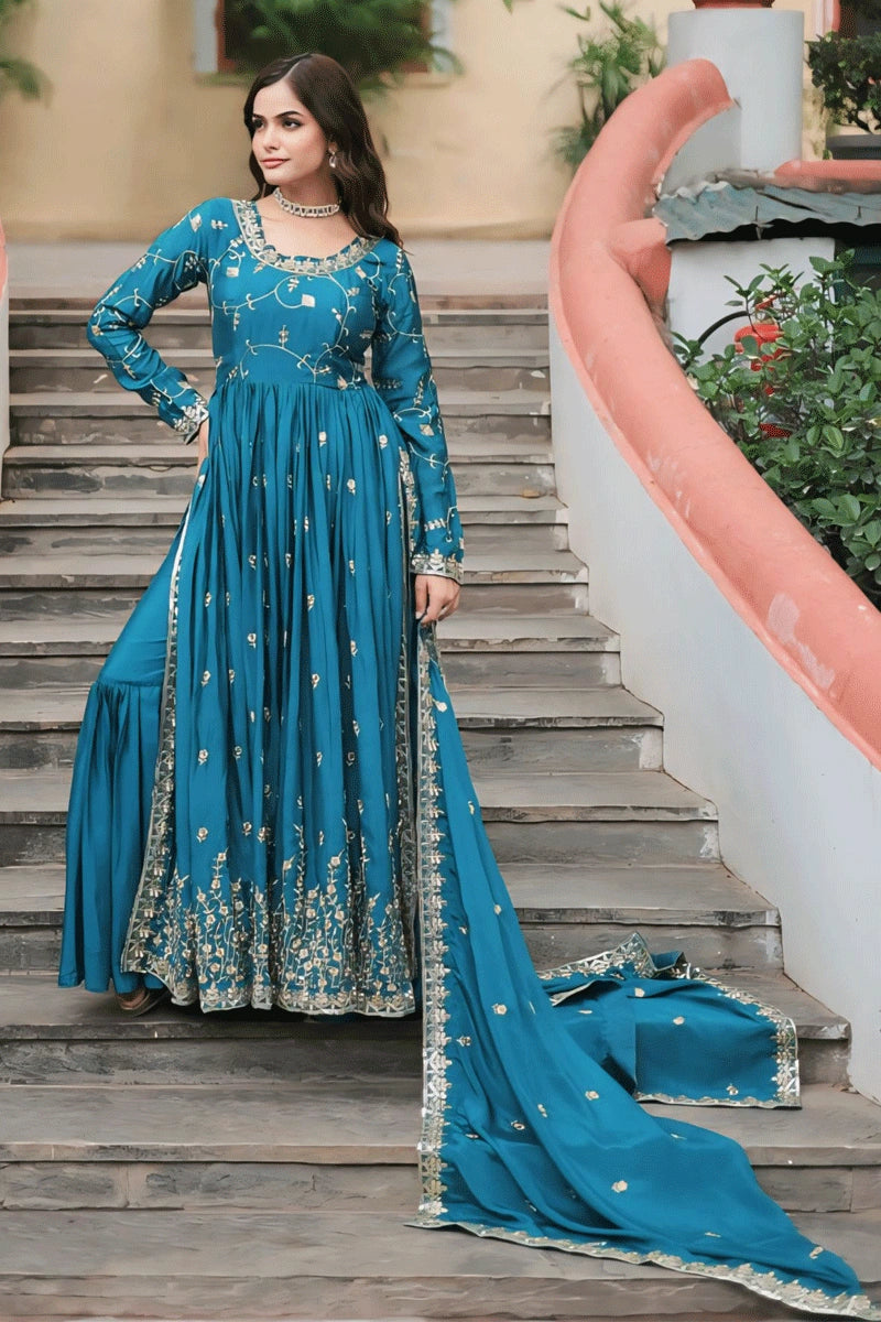 Designer Mirror Gorgette Embroidery Work Gown Dress