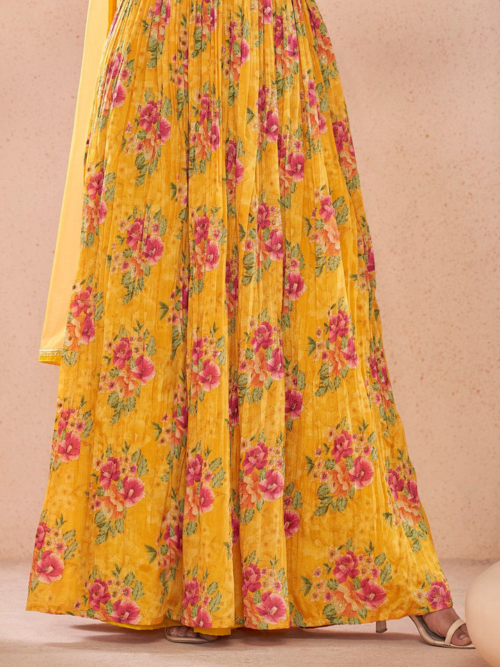 Multi Printed Mirror Work Fancy Gown Designs for women