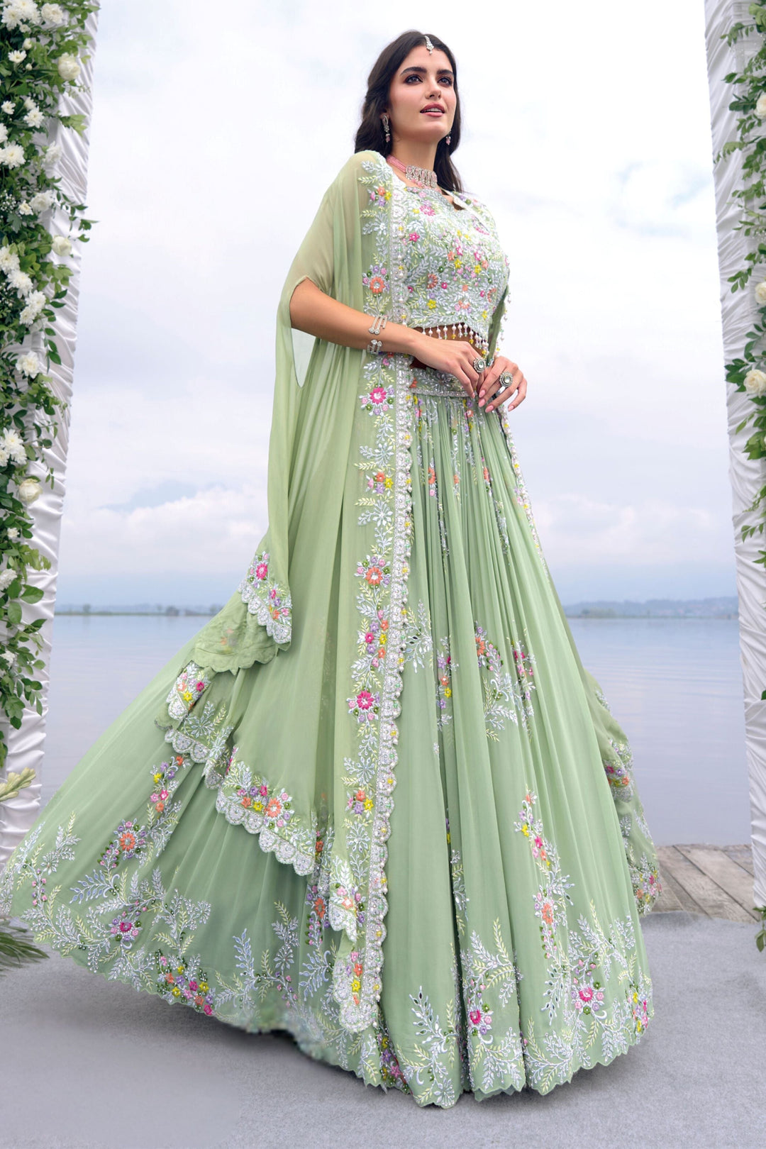 Mirror Embroidery Work Organza Gown 2021 Dress For Girls