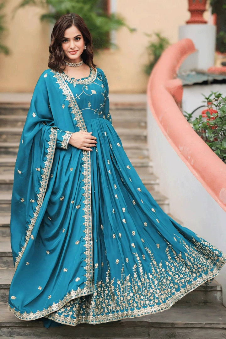 Designer Mirror Gorgette Embroidery Work Gown Dress