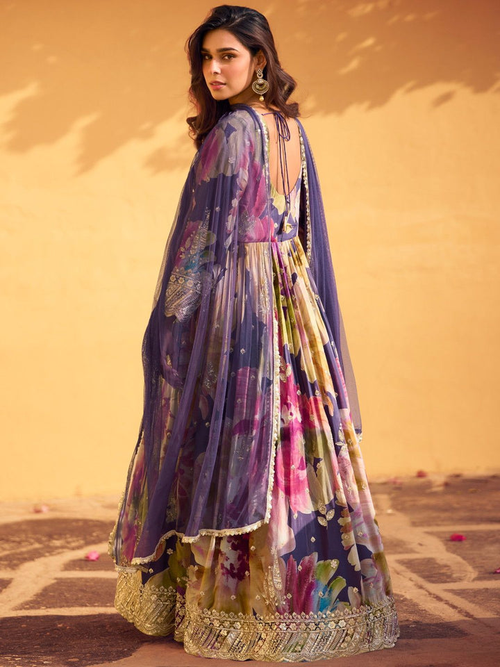 Multi Printed Online Stylish Gown Dress Designs For Girls