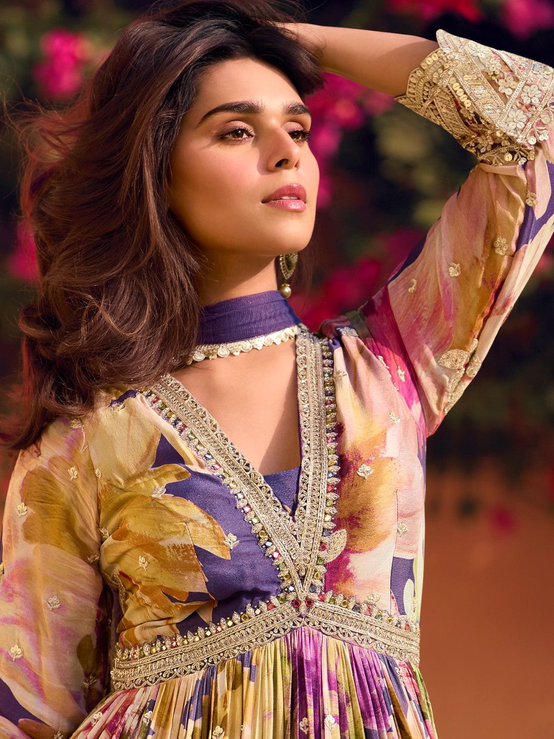 Multi Printed Online Stylish Gown Dress Designs For Girls