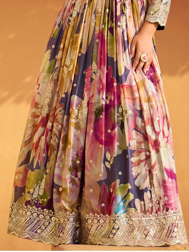 Multi Printed Online Stylish Gown Dress Designs For Girls