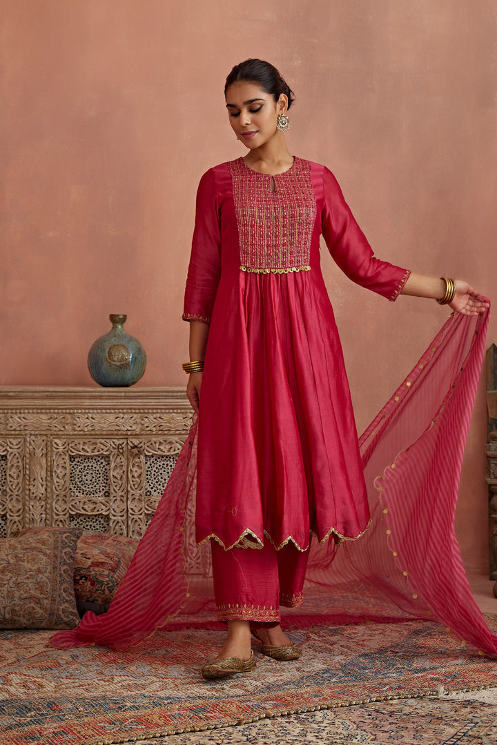 Appealing red Color Embroidery Work Bollywood Suits Set